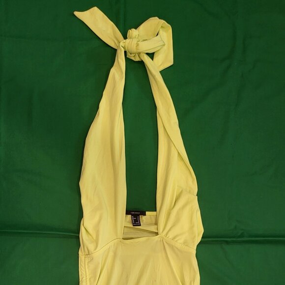 Forever 21 Low Plunge Halter Dress Neon Green Size Medium EDC Festival - Picture 1 of 5
